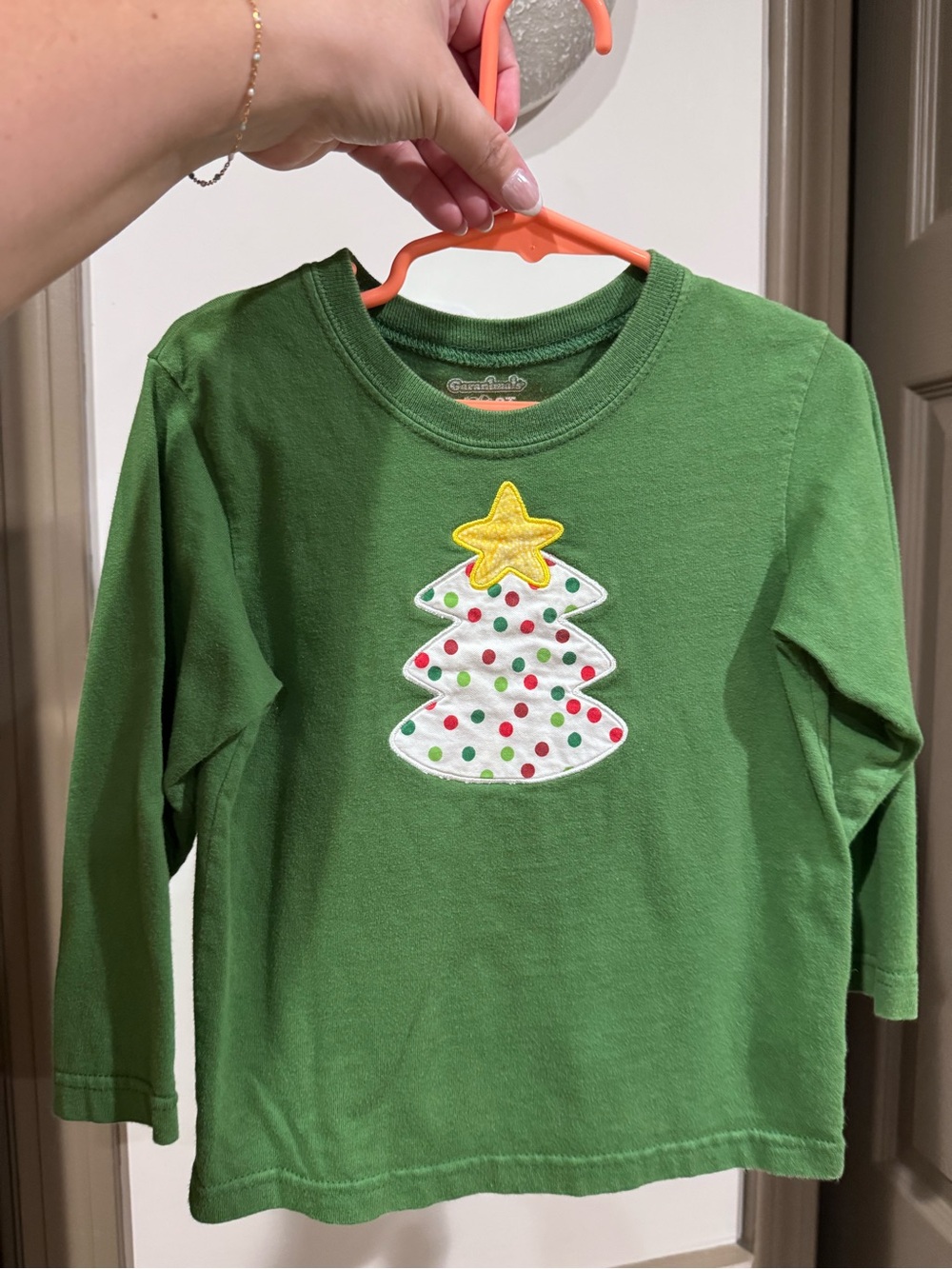 Christmas Appliqué Green Long-Sleeve Christmas Tree Shirt